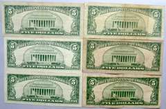 6 Circ Red Seal $5 US Notes
