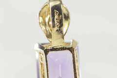 14K Yellow Gold Emerald Cut Amethyst Diamond Classic Pendant