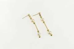 14K Yellow Gold Pearl Beaded Bar Dangle Statement Earrings