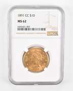 MS62 1891-CC $10 Liberty Head Gold Eagle - Graded NGC