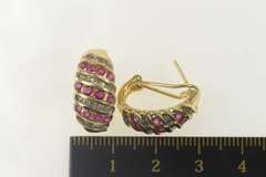 14K Yellow Gold 2.02 Ctw Ruby Diamond Domed French Clip Earrings