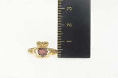 14K Yellow Gold Heart Garnet Claddagh Traditional Irish Loyalty Ring
