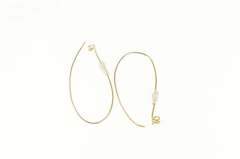14K Yellow Gold Pearl Beaded Oval Spiral Accent Hoop Earrings
