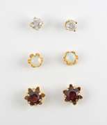 3 Pairs Stud Earrings-Diamond, Opal, & Garnet