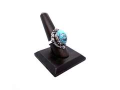 Oval Tibetan Turquoise in Ornate Silver Energy Ring