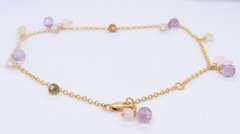 Nice 18kt Yellow Gold Amethyst and Quartz Anklet