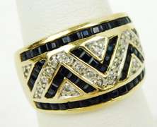 10K Blue Sapphires & Diamonds Wide Band, Size 6