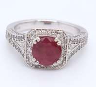 Sparkling White Gold Round Cut Ruby w Diamonds