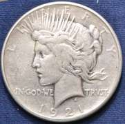 1921 Key Date High Relief  Peace Dollar, Circulated.
