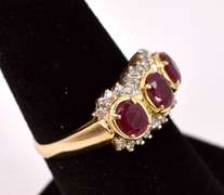 Radiant Ruby and Diamond Ring in 14K Yellow Gold