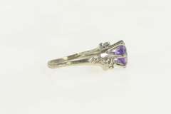 10K White Gold Retro Heart Amethyst CZ Accent Bypass Ring