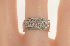 14K White Gold Retro Ornate Geometric Pierced Wedding Band Ring