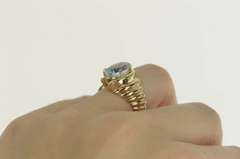 14K Yellow Gold 3.65 Ctw Pear Blue Topaz Diamond Accent Ring