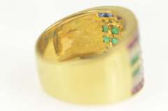 18K Yellow Gold 4.29 Ctw Diamond Ruby Sapphire Statement Ring