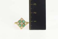 14K Yellow Gold 1960's Retro Pearl Turquoise Square Cluster Ring