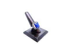 Square Cut Lapiz Lazuli in Tibetan Silver Ring