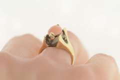 14K Yellow Gold 1960's Marquise Pink Coral Diamond Accent Ring