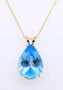 Gorgeous Yellow Gold Pear Shaped Blue Topaz Pendant on Chain