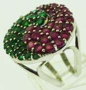 Sterling Silver Pink Sapphires And Tsavorite Matching Wave Rings
