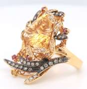 LeVian Yellow Gold Triangle Citrine and Diamond Cocktail Ring