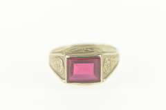 10K White Gold Art Deco Syn. Ruby Squared Statement Ring