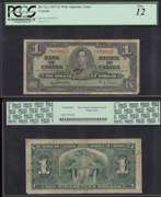 $1 1937 BC-21c Canadian with Wide Signature panel PCGS 12
