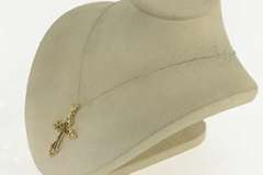 14K Yellow Gold 1.01 Ctw Diamond Emerald Cross Christian Pendant