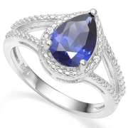 925 STERLING SILVER PR 7*10 MM 3.01CT LAB TANZANITE WOMEN RING