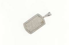 Sterling Silver Pave CZ Dog Tag Flashy Statement Medallion Pendant