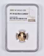 PF70 UCAM 2005-W $5 American Gold Eagle 1/10 Oz. .999 Fine Gold NGC