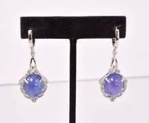 Dazzling Approx. 34.76CTW Cabochon-Cut Tanzanite and 0.70CTW Diamond Dangle Earrings in Sterling Silver