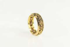 14K Yellow Gold Art Deco Orange Blossom Flower Scroll Band Ring