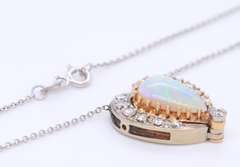 Gorgeous White Gold Pear Shaped Opal and Diamond Pendant on Chain