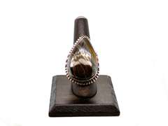Large Tear-Drop Tiger's Eye & Hematite Stone in Tibetan Silver Ring