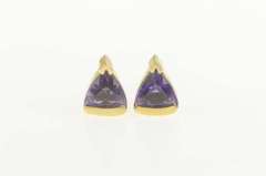 14K Yellow Gold Trillion Amethyst Solitaire Geometric Stud Earrings