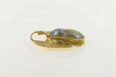 14K Yellow Gold Iridescent Glass Scarab Egyptian Life Symbol Pendant