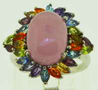 Sterling Silver Flawless Rose Quartz Color Gemstone Halo Ring