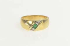 14K Yellow Gold Natural Emerald Diamond Wedding Band Ring