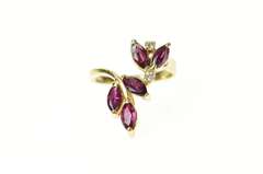 14K Yellow Gold Marquise Ruby Diamond Bypass Statement Ring