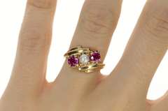 10K Yellow Gold 1950's Pearl Syn. Ruby Ornate Bypass Ring