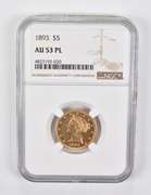 AU53 PL 1893 $5 Liberty Head Gold Half Eagle NGC