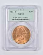 MS63 1907-S $20 Liberty Head Gold Double Eagle PCGS