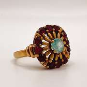 14kt Solid Gold, Ruby, & Blue Topaz Cocktail Ring