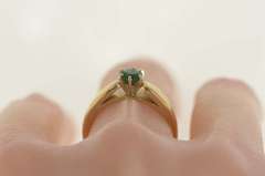 14K Yellow Gold Classic Round Syn. Emerald Solitaire Ring