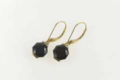 14K Yellow Gold Black Onyx Dangle Octagonal Dangle Lever Earrings