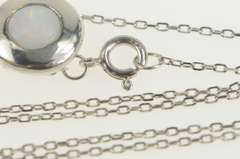 14K White Gold Opal Inset Bezel Classic Cable Chain Link Necklace