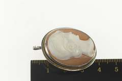 Sterling Silver Retro Carved Shell Cameo Lady Pendant/Pin