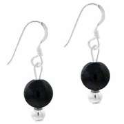Sterling Silver 6mm Genuine Onyx Stone Bead Beaded Dangle Hook Earrings