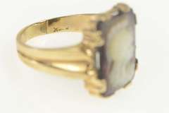 10K Yellow Gold Carved Mother of Pearl Two Face Couple Cameo Ring