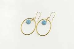 14K Yellow Gold Turquoise Dangle Oval Bead Statement Earrings